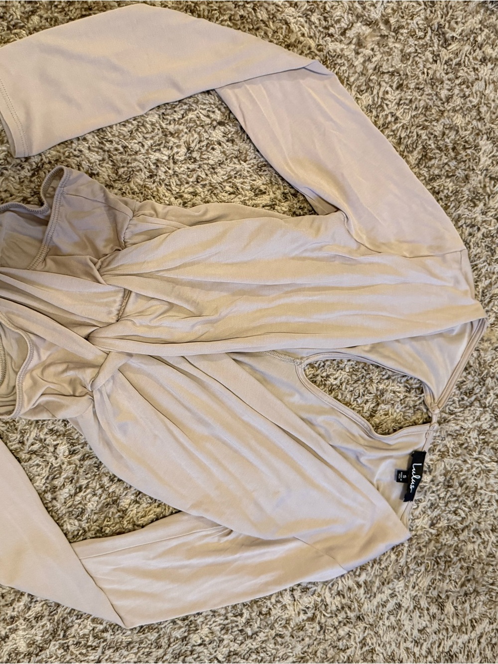 Lulu's Beige Long Sleeve Twist Front Bodysuit